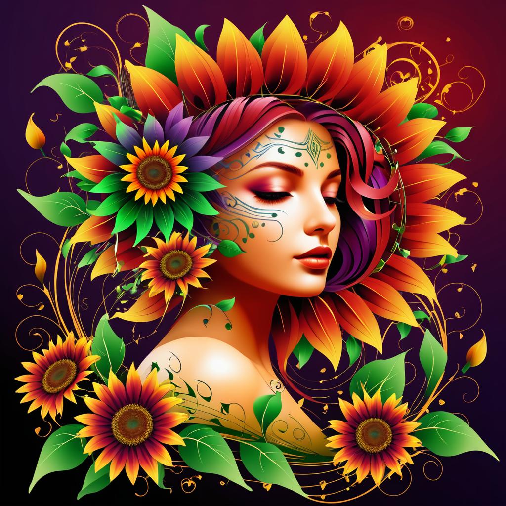 Tattoo Style Cherub Sunflower Design