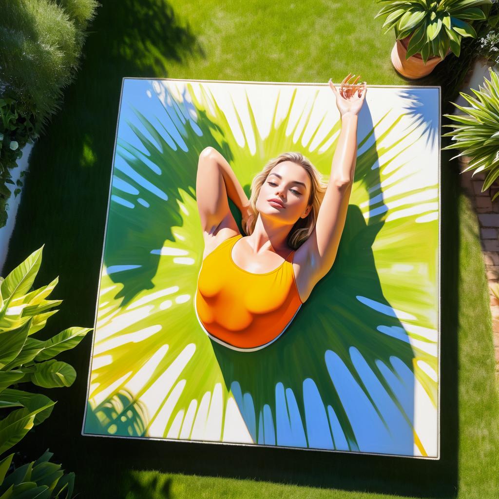 Margot Robbie Painting in a Sunlit Garden