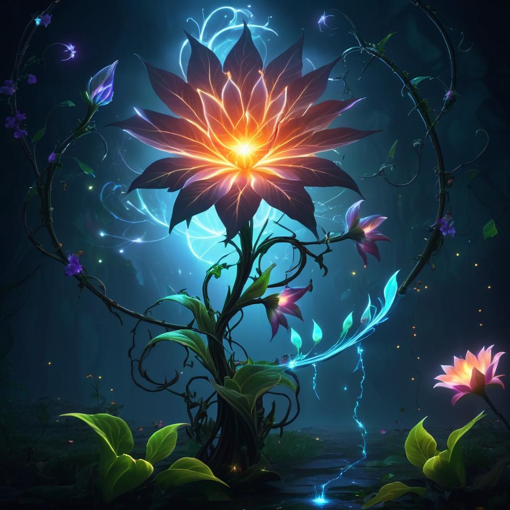 Luminous Flower and Mage in Dark Fantasy