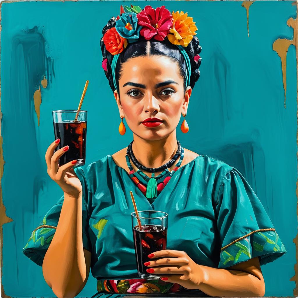 Frida Kahlo Enjoying Cola in Color