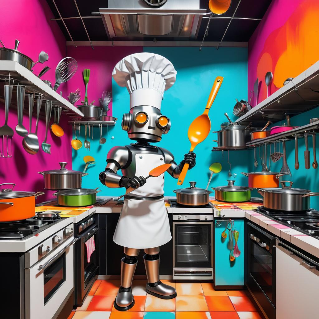 Surreal Robot Chef in a Colorful Kitchen