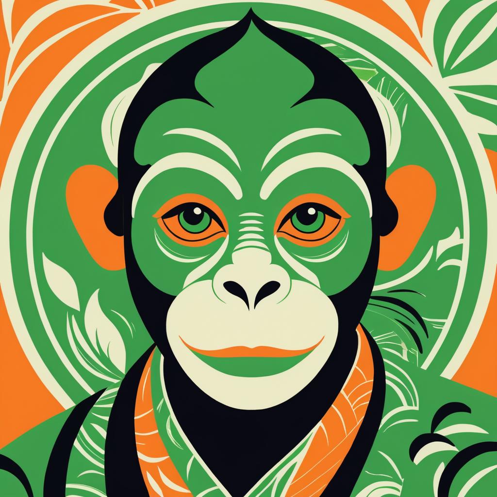 Matisse-Style Monkey Illustration for Shutterstock