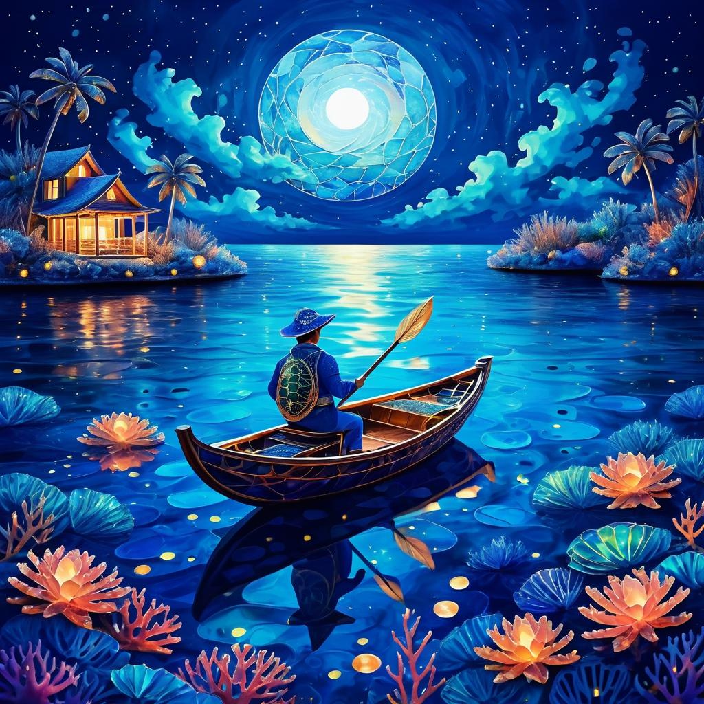 Mystical Turtle Ambassador on Night Ocean