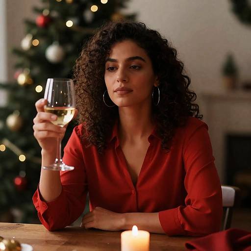 Introspective Woman by the Christmas Tree