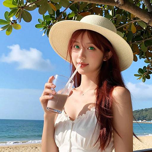Red-Haired Girl in White Dress