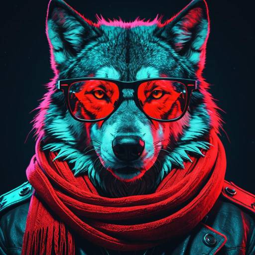 Stern Cyberpunk Wolf in Neon Style