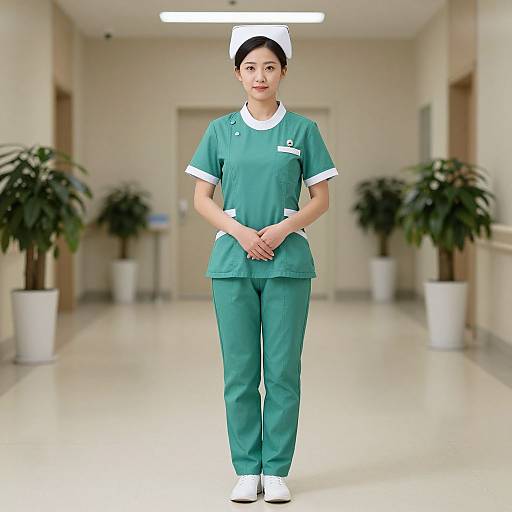 Woman in Green Nurse Uniform