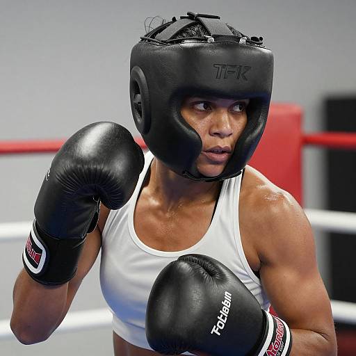 Focused Female Boxer in Action