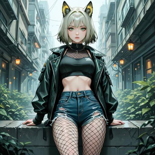 Stylish Anime Girl with Animal Ears