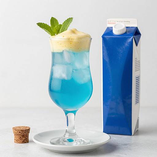 Blue Cocktail with Yellow Foam and Mint