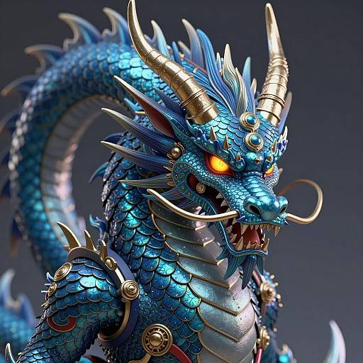 3D Celestial Oni Dragon with Metallic Horns