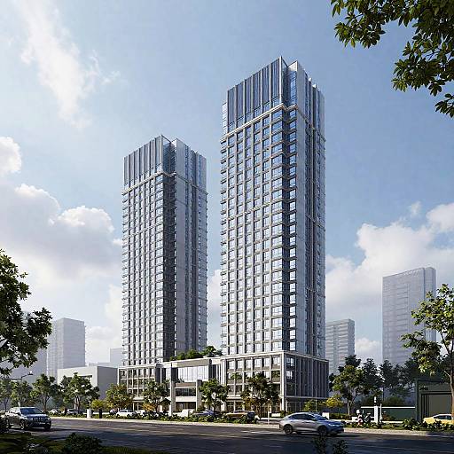 Realistic High-Rise Office Building Rendering