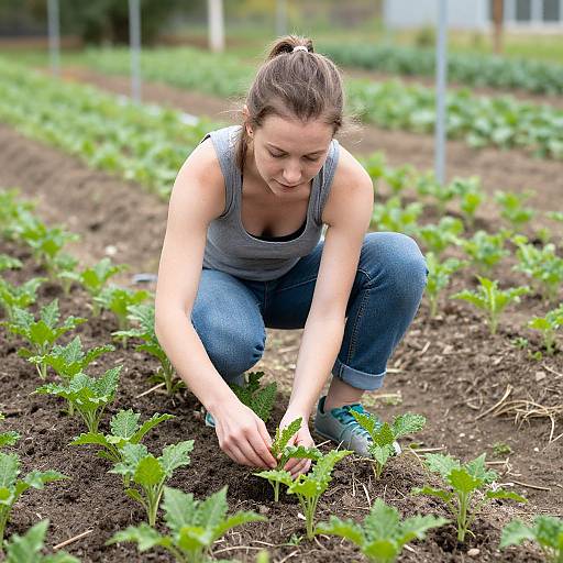 Woman Tending Sustainable Farm Plants