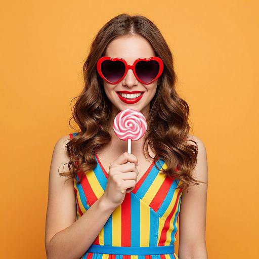 Playful Woman with Heart Sunglasses