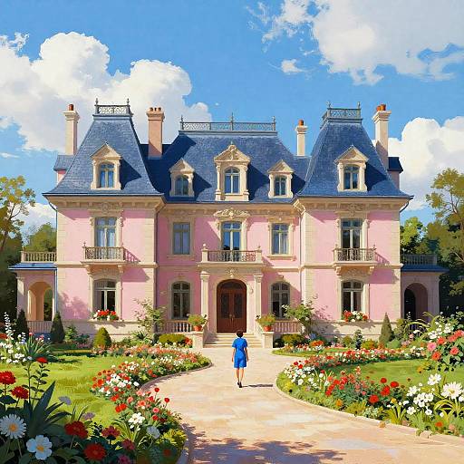 Vibrant Digital Painting of Mansion