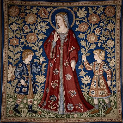 Medieval Tapestry with Woman and Children