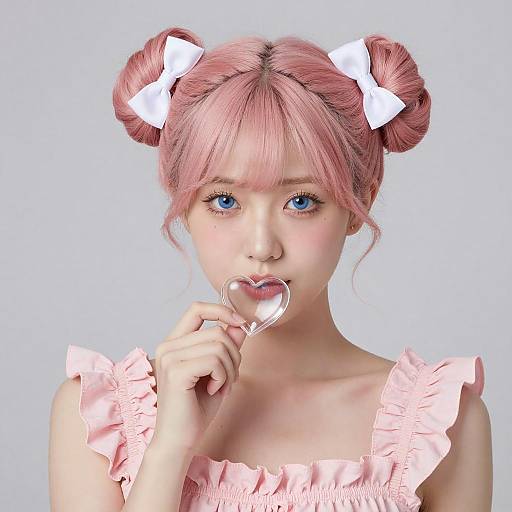 Playful Young Woman with Pastel Buns