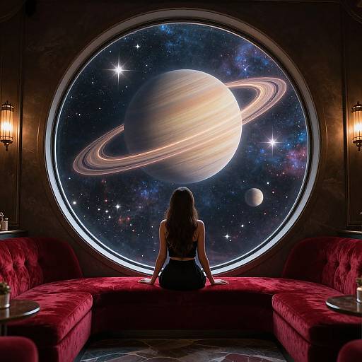 Woman Gazing at Cosmic Lounge Vista