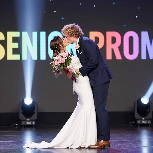 Romantic Senior Prom Couple on Stage