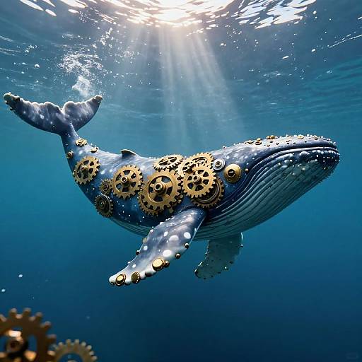 Steampunk Mechanical Whale in Depths