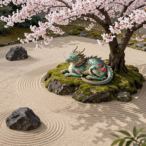 Zen Garden Dragon in Ukiyo-e Style