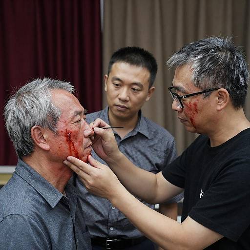 Men Applying Fake Blood: A Creative Scene
