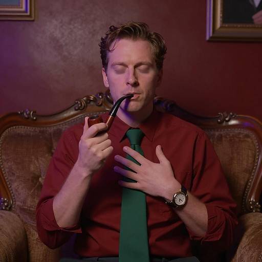 Mysterious Man on Ornate Sofa