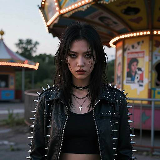 Fierce Punk Woman in Neon Dusk Park