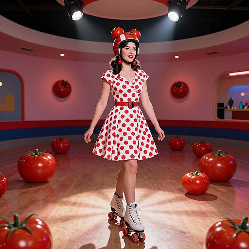 Vintage Tomato-Themed Roller Rink Scene