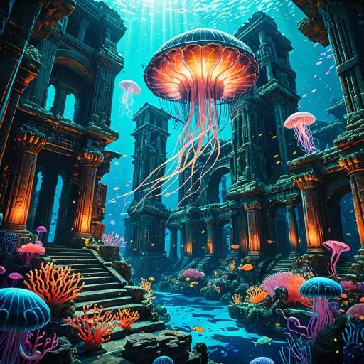 Bioluminescent Underwater Ancient Ruins Bioluminescent Underwater Ancient Ruins