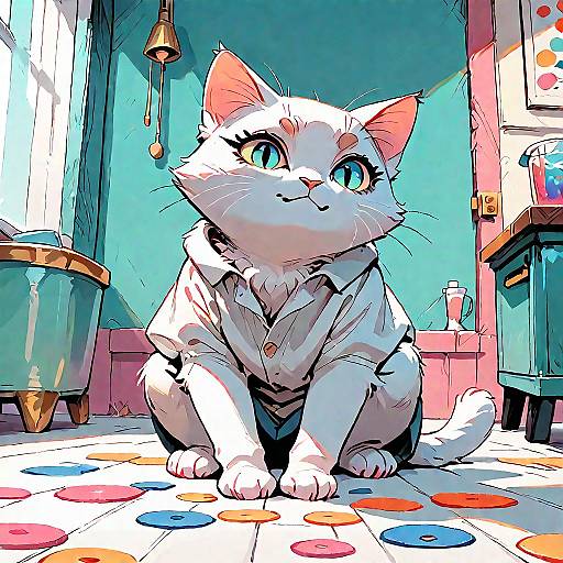 White Cat Sitting Indoors