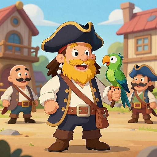 Vibrant Cartoon Pirates in Sunny Scene