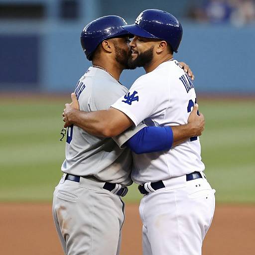 Dodgers Players Embrace on Field