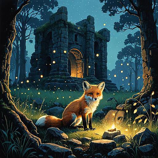 Fox Cub in Mystic Woodland Clearing