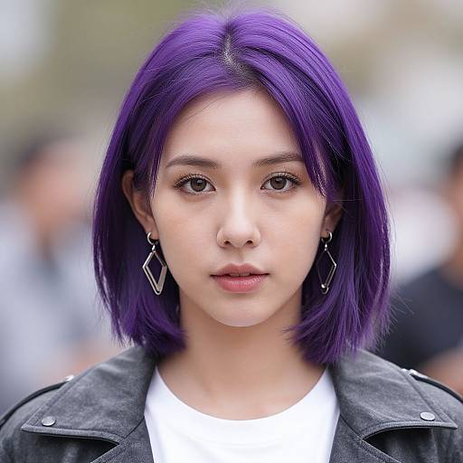 Realistic Portrait of Purple-Haired Woman