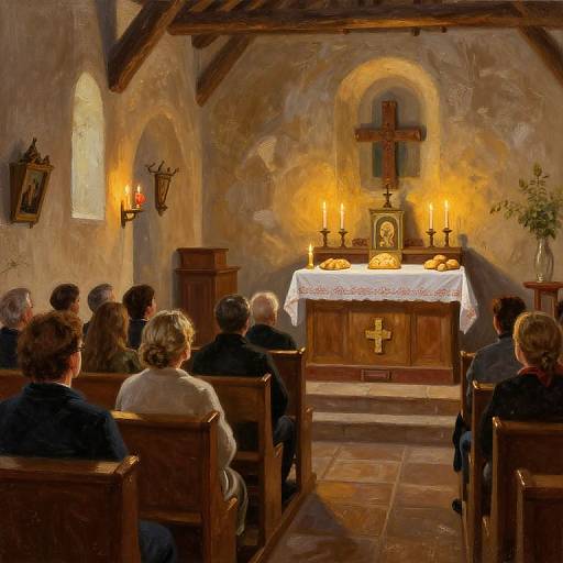Rustic Eucharist Moment in Village Church