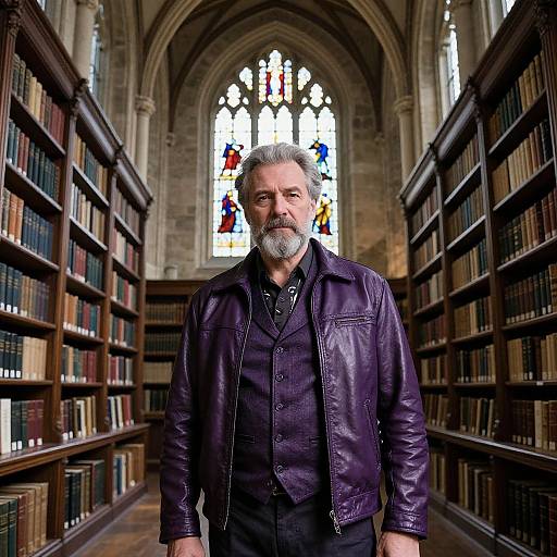 Mature Man in Gothic Library