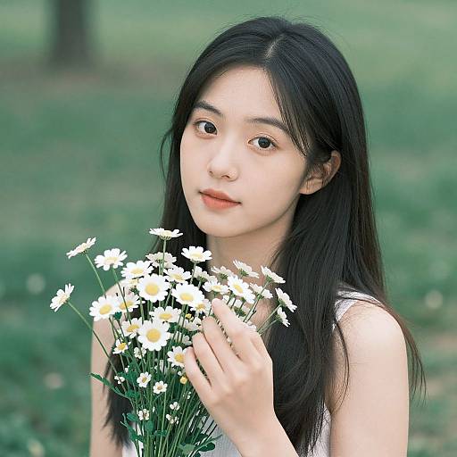 Portrait of Young Woman with Flowers