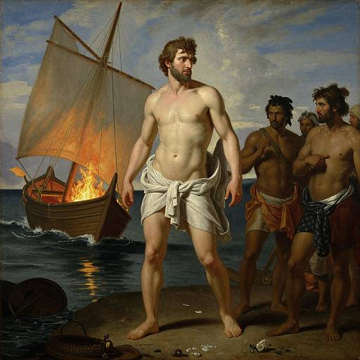 Determined Sailor with Burning Ships