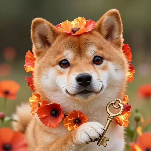 Shiba Inu of Poppy Flowers and Fire