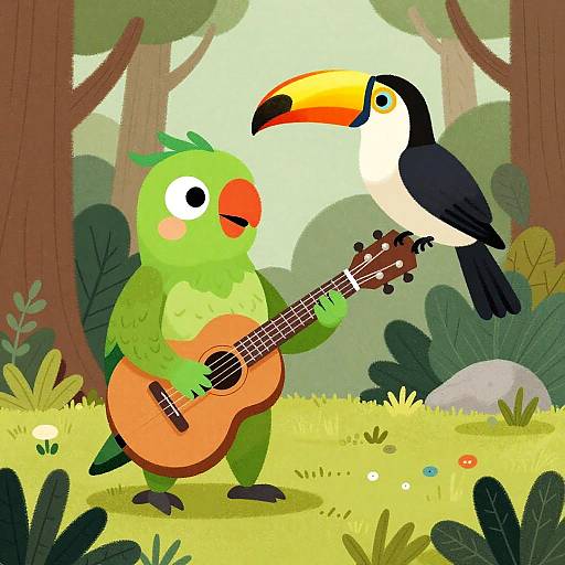 Musical Birds in Whimsical Forest