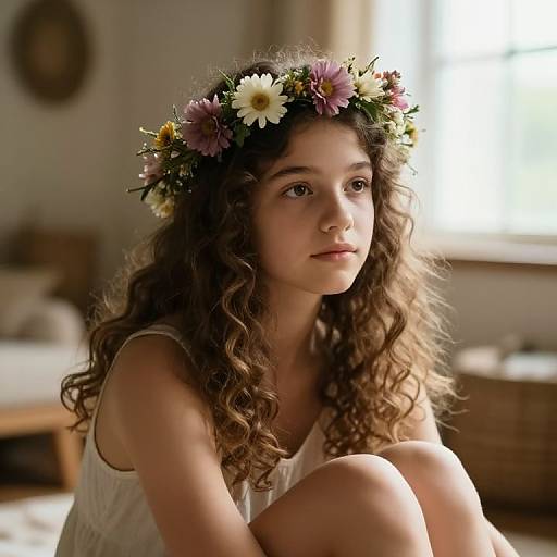 Teen Girl with Floral Crown Boho Vibe