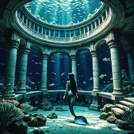 Serene Mermaid in Underwater Palace Artwork