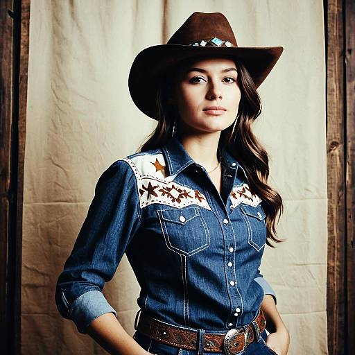 Trendy Woman in Western Cowboy Outfit