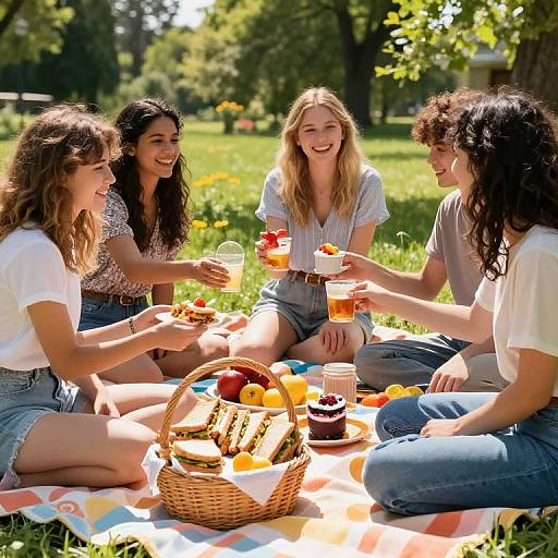 Group Enjoying Picnic Outdoors