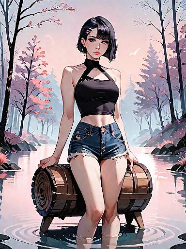 Anime Girl in Dark Fantasy Forest