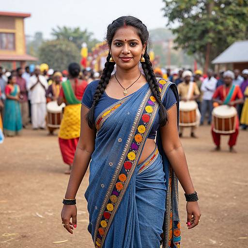 Lively Woman in Dynamic Jeans Saree