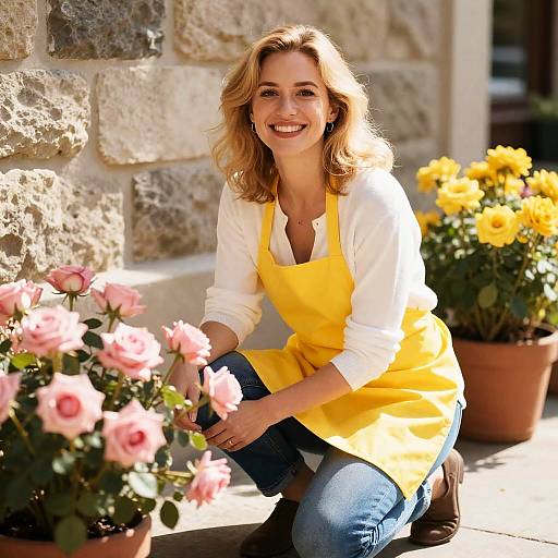 Joyful Woman in Floral Paradise