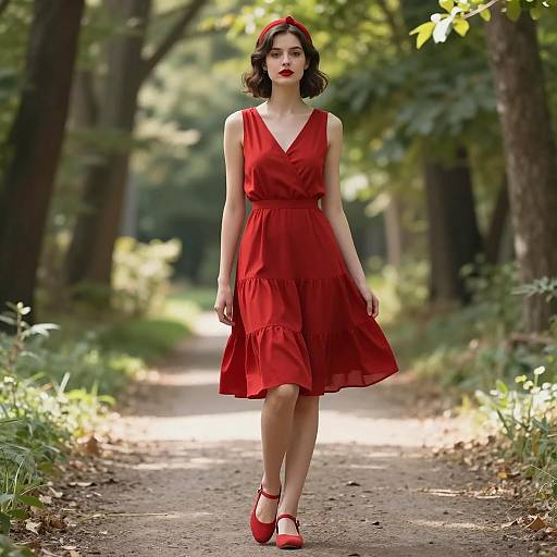 Elegant Young Woman in Red Flapper Dress
