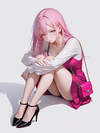 Chic Woman in Vibrant Magenta Dress